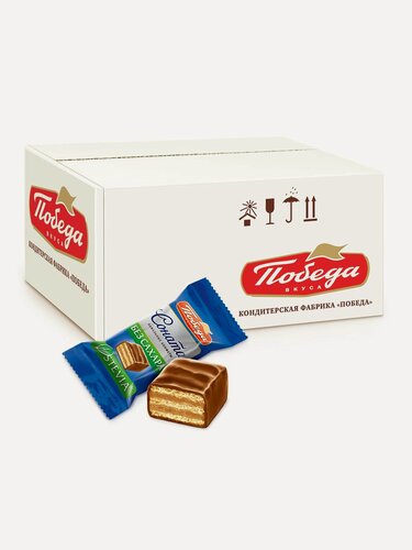 Изображение товара Конфеты Победа вкуса вафельные без сахара "Соната" в молочном шоколаде, 1500 г