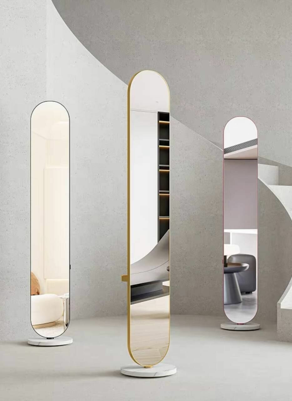 Дизайнерское зеркало Montpellier с вращением 360 гр. (золотая окантовка, белое основание)