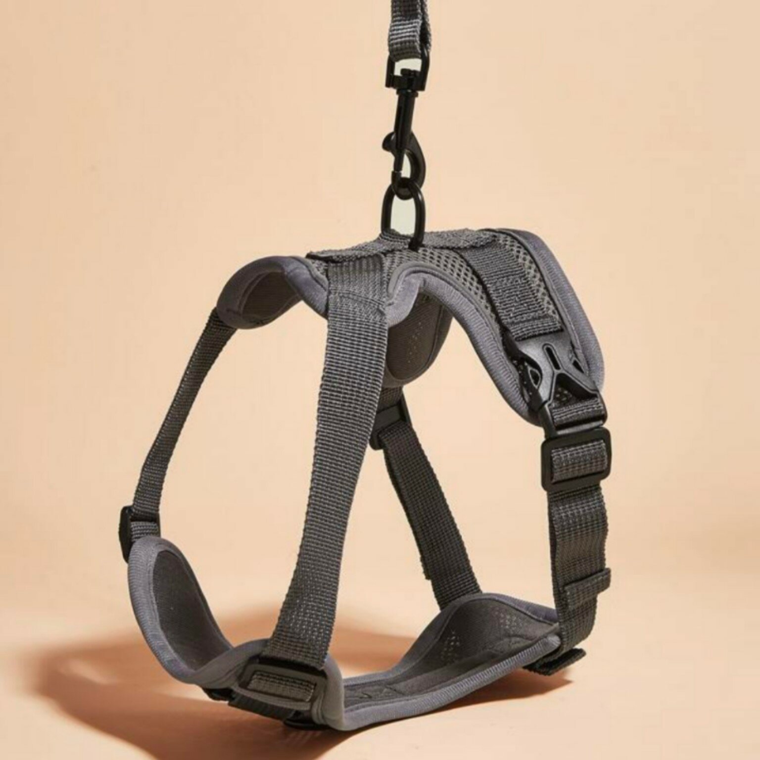 Шлейка с поводком Ergonomic для собак и кошек, размер M, цвет серый, регулируемая — фото 1