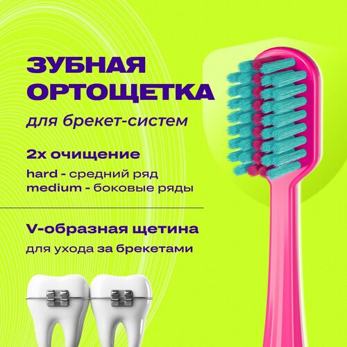фото Зубная щетка global white orto medium & hard розовая