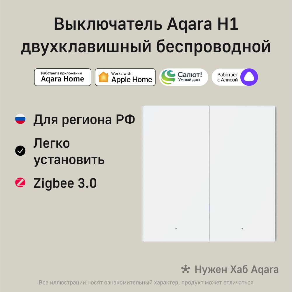 Выключатель Aqara Wireless Remote Switch H1 2-хкл. белый (WRS-R02)