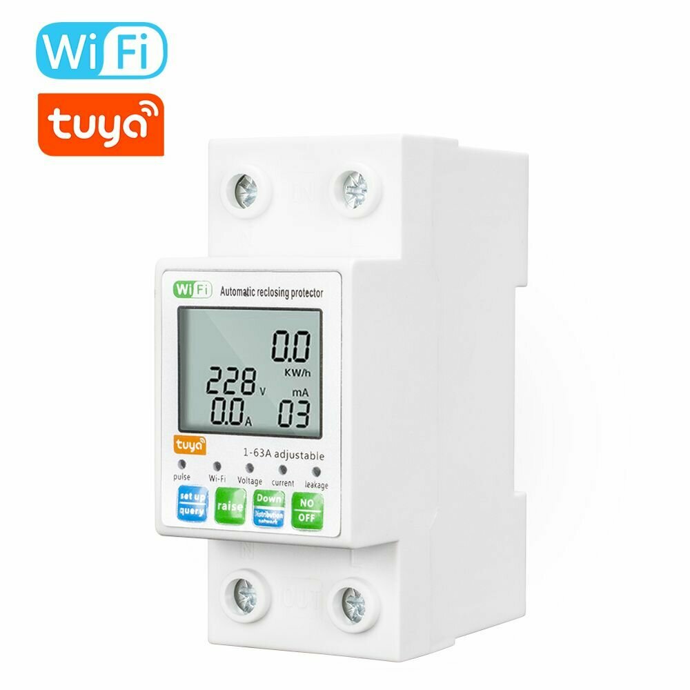 Счетчик электроэнергии, Tuya Wifi, автоматическое повторное включение, защита от утечки перенапряжения и перегрузки по току, беспроводной дистанционный мониторинг