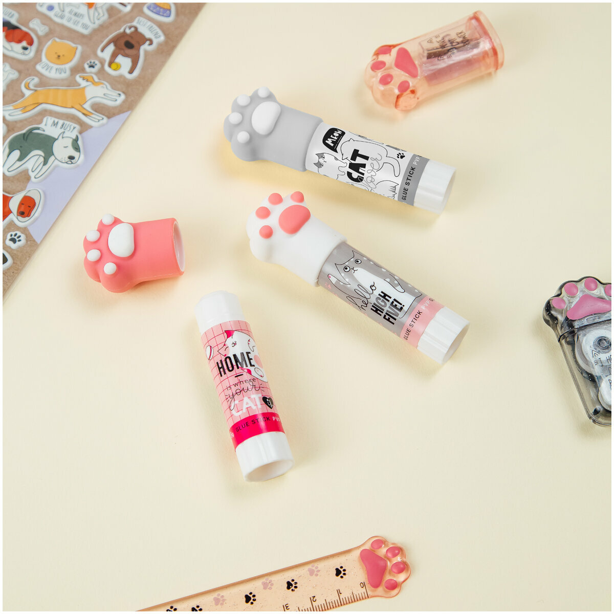 Клей-карандаш MESHU с топпером Paw 8г дисплей бокс ПВП ассорти MS_45451/339127