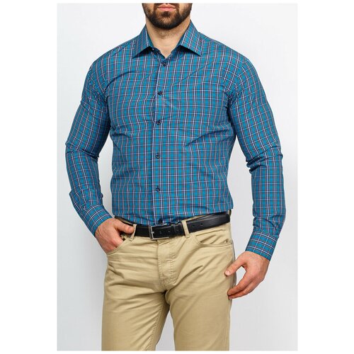 фото Рубашка мужская длинный рукав casino c225/1/1491/z/1, полуприталенный силуэт / regular fit, цвет бирюзовый, рост 174-184, размер ворота 39