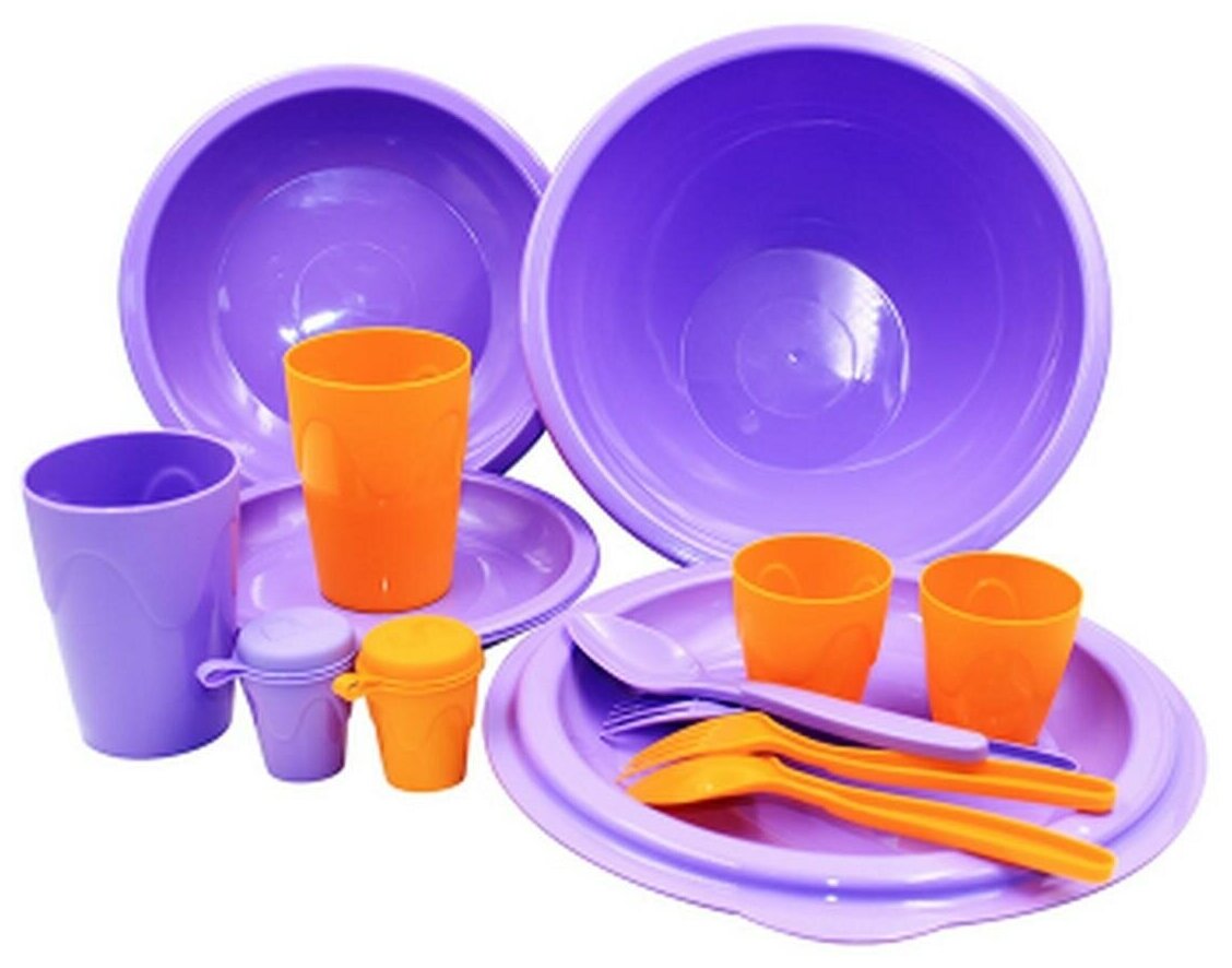 Набор посуды Следопыт Tete-a-Tete для пикника, на 2 персоны, пластик (сумка)