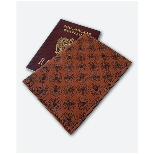 Обложка для паспорта KAZA Орнамент Лепестки светло-коричневый