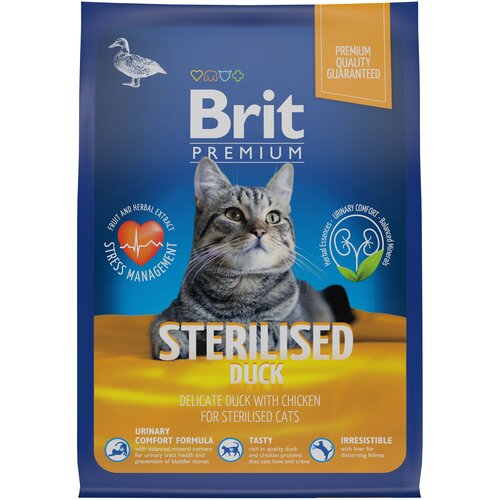 Корм BRIT Premium Cat Duck & Chicken для взрослых стерилизованных кошек, с уткой и курицей 400г