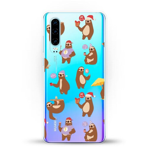 фото Силиконовый чехол узор из ленивцев на huawei p30 andy & paul