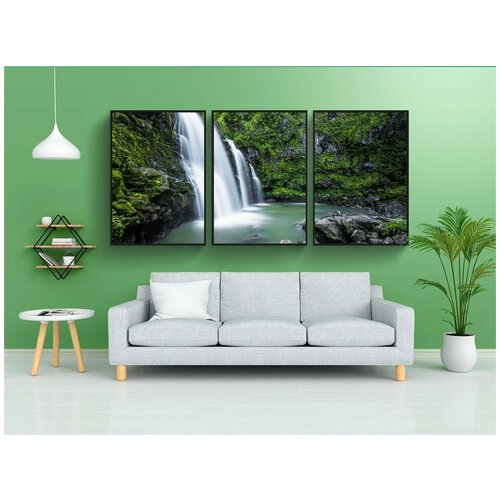 фото Набор модулных постеров для интерьера "водопады, зеленый, трава" 60x90 см. в тубусе, без рамки lotsprints