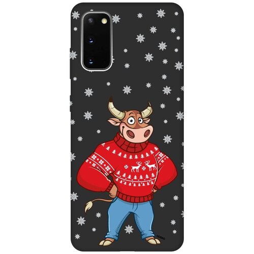 фото Силиконовая чехол-накладка silky touch для samsung galaxy s20 с принтом "bull & snowflakes" черная gosso