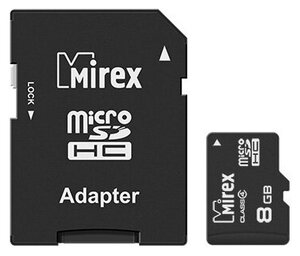 Карта памяти microSDHC с адаптером MIREX 8GB (class 4)