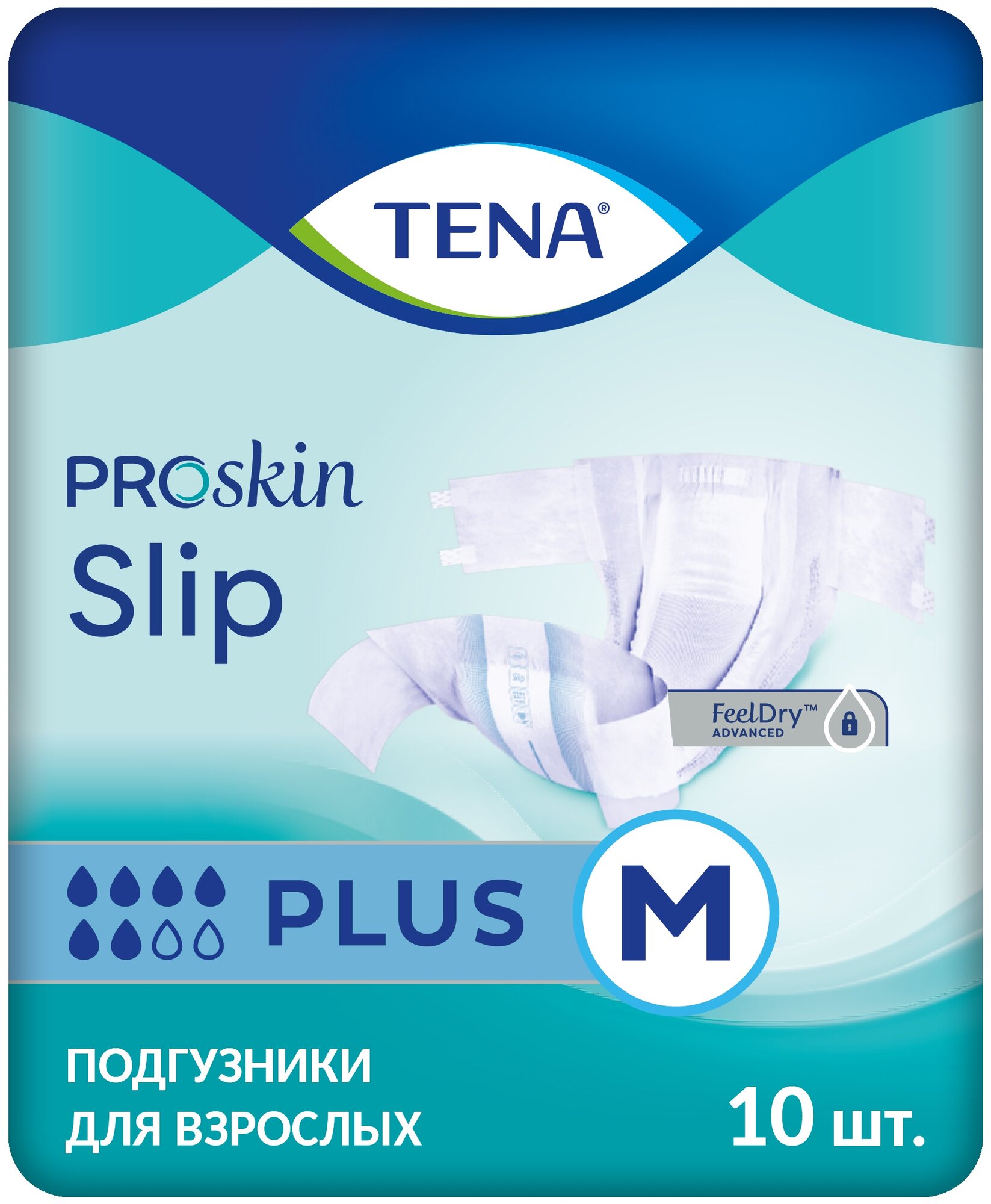 Подгузники для взрослых TENA Slip Plus, M, 6 капель, 10 шт.