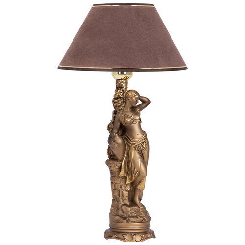 Настольная лампа BOGACHO Девушка с кувшином бронзовая с коричневым абажуром