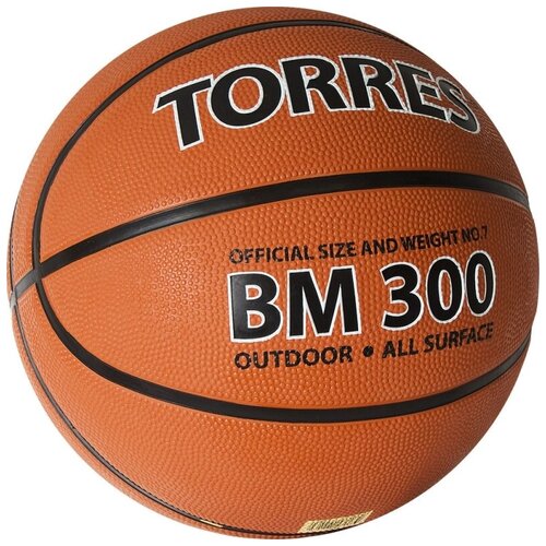 torres мяч баскетбольный torres bm300 р 6 Мяч баскетбольный TORRES BM300 арт.B02017, р.7, резина, нейлон. корд, бут. камера, темнооранж-черн