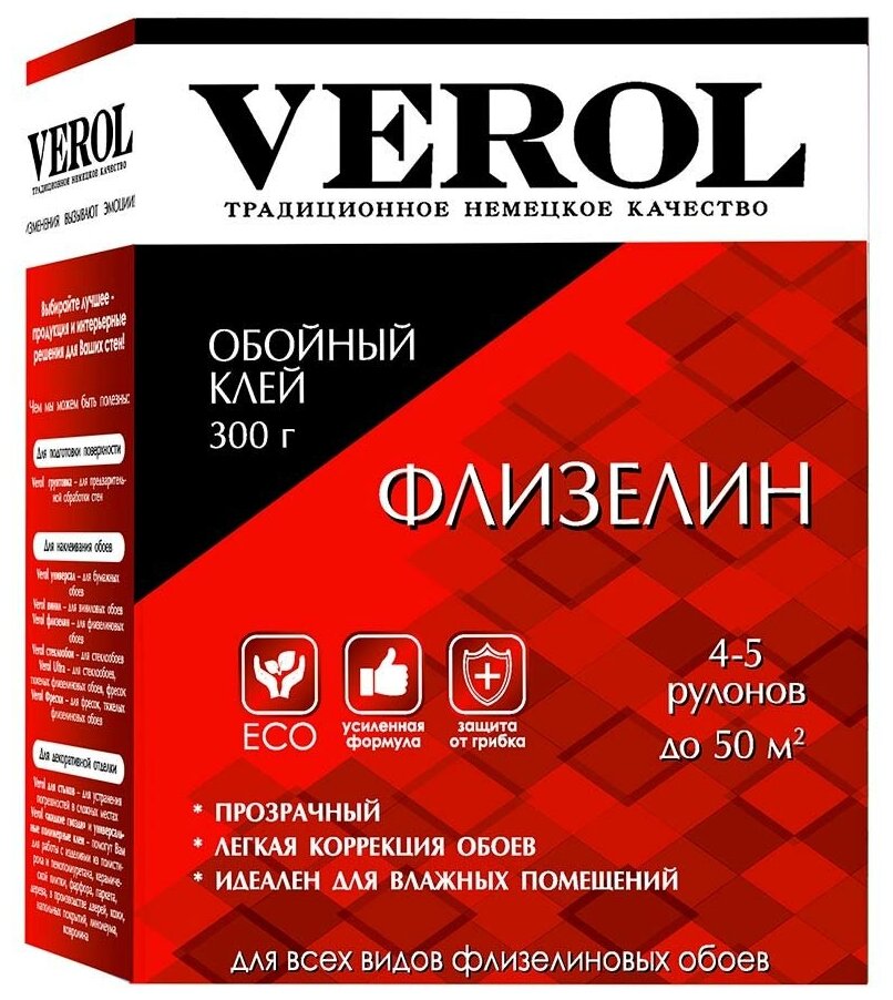 Клей обойный для флизелиновых обоев VEROL усиленный 300г