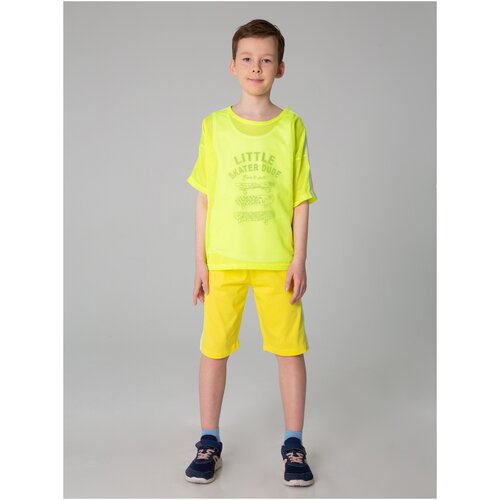 Школьная форма , футболка и шорты, размер 122, желтый, белый