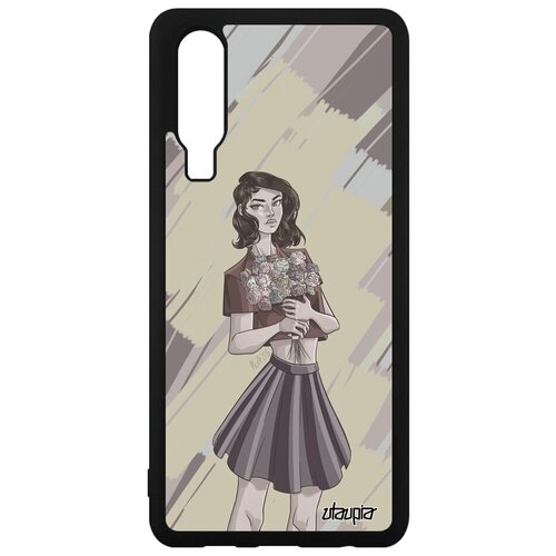 фото Ударопрочный чехол на телефон // huawei p30 // "девушка и цветы" аниме букет, utaupia, серый