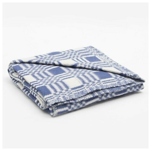 Одеяло байковое 1.5-спальное, цветная серо-голубая клетка, 140х205 см