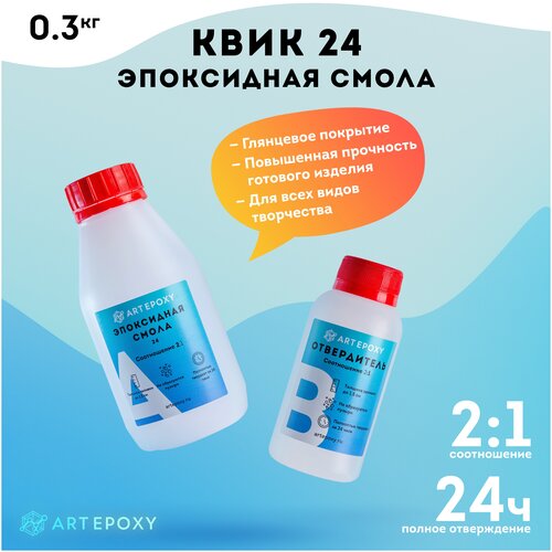 Эпоксидная смола для творчества (быстросохнущая) ArtEpoxy Quick 24, 300гр