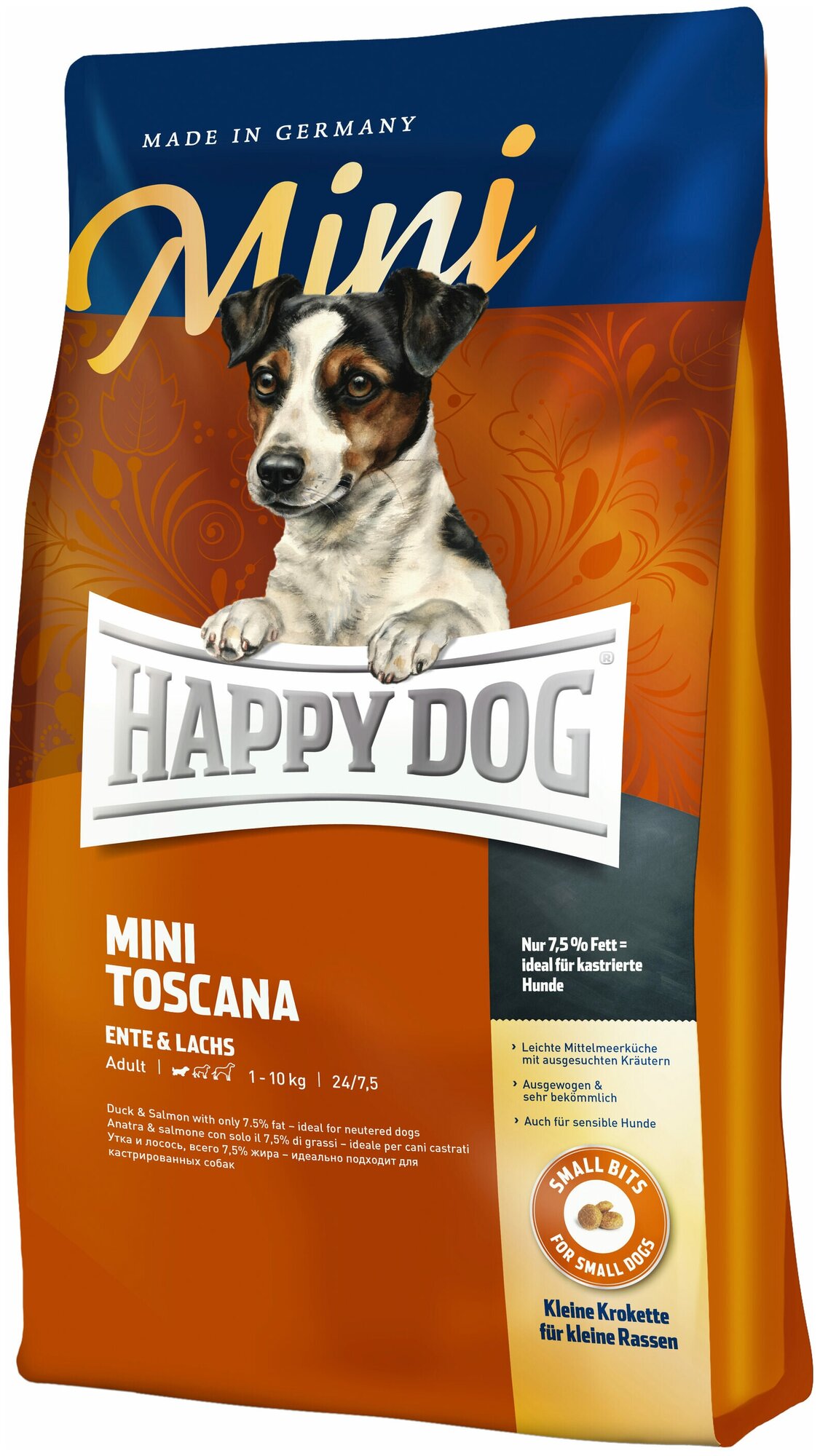 Happy Dog Mini Toscana Тоскана для маленьких собак, с уткой и лососем 300гр