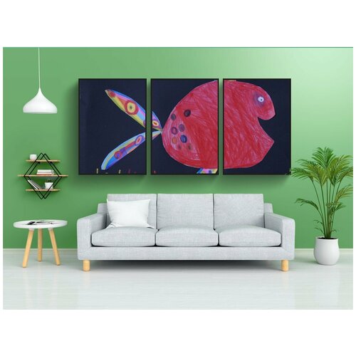 фото Набор модулных постеров для интерьера "рыбы, разноцветный, счастливый" 60x90 см. в тубусе, без рамки lotsprints