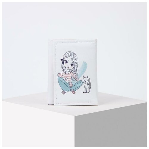 фото Кошелек дет 12-01-13. 11.5*5*8.5. "девочка и кот". отд д/купюр. д/монет. белый 5373853 сима-ленд