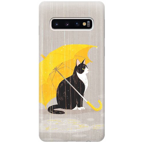 ультратонкий силиконовый чехол накладка для samsung galaxy a02s с принтом кот с желтым зонтом Ультратонкий силиконовый чехол-накладка для Samsung Galaxy S10 с принтом Кот с желтым зонтом