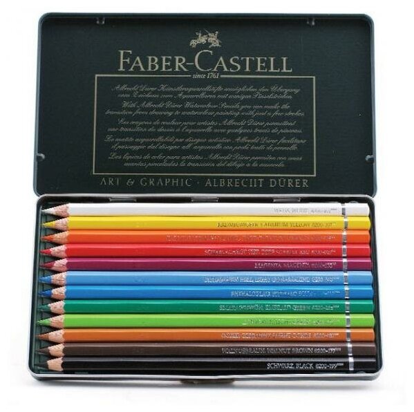 Карандаши акварельные Faber-Castell Albrecht D?rer набор цветов в металлической коробке 12 шт. - фото №13