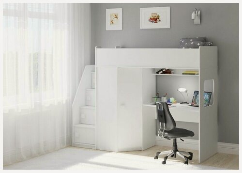 Изображение товара Кровать чердак Легенда B604.3 белый спальное место 175х80 см