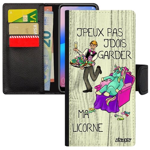 фото Чехол книжка на смартфон // xiaomi redmi 6a // "не могу - сижу с единорогом!" карикатура анекдот, utaupia, светло-серый