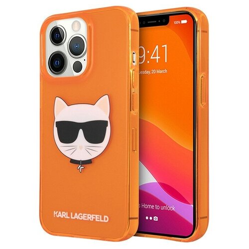 Чехол Karl Lagerfeld TPU FLUO Choupette Hard для iPhone 13 Pro, оранжевый