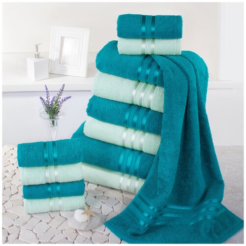 фото Доми набор из 12 полотенец harmonika цвет: морская волна, ментоловый 33х50 см - 6 шт, 50х80 см - 4 шт, 70х130 см - 2 шт dome