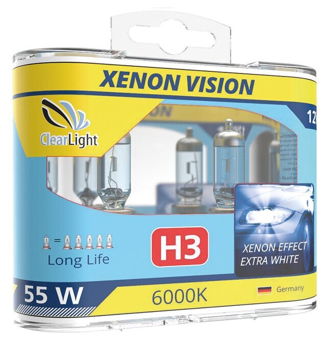 Лампа H3 12V 55W PK22s (ClearLight) XenonVision (комплект 2 шт.)