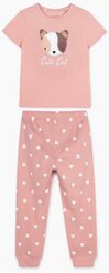 Розовая пижама с принтом Cute cat для девочки Gloria Jeans, размер 12-24мес/86-92