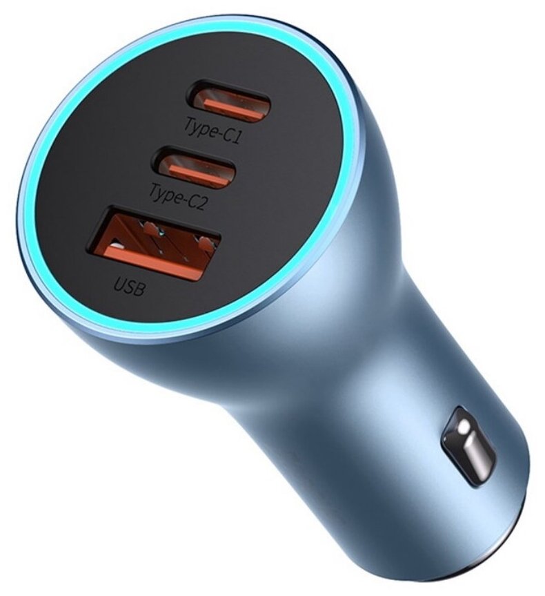 Автомобильное зарядное устройство Baseus Golden Contactor Pro Triple Fast Charge Car Charger 65W U+C+C Wathet Blue (CGJP010003)