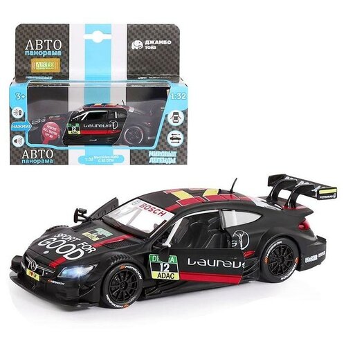 Машина АВТОПАНОРАМА Mercedes-AMG C 63 DTM, черный матовый, 1/32, в/к 17,5*12,5*6,5 см легковой автомобиль автопанорама mercedes amg c 63 dtm jb1200179 jb1200180 1 43 17 5 см синий