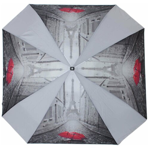 Мини-зонт FLIORAJ, автомат, 3 сложения, 8 спиц, для женщин, серый