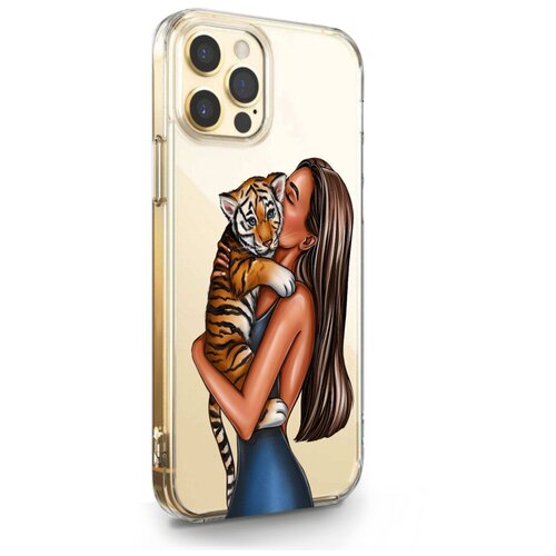 фото Прозрачный силиконовый чехол musthavecase для iphone 12/12 pro девушка с тигренком для айфон 12/12 про противоударный