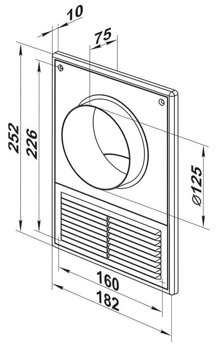 Соединитель для круглых воздуховодов Вентс с фланцем d125 мм и решеткой пластиковый 182х252 мм