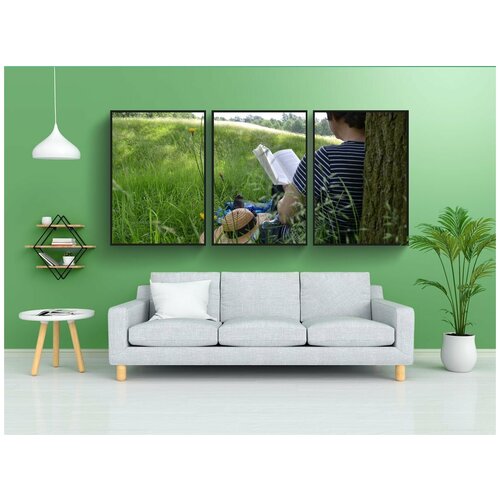 фото Набор модулных постеров для интерьера "чтение книг, книга, чтение" 60x90 см. в тубусе, без рамки lotsprints