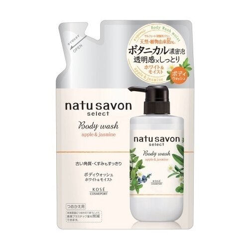 Softymo natu savon body wash moist жидкое мыло для тела увлажняющее, с натуральными ингридиентами, с ароматом яблока и жасмина, мягкая упаковка, 360 мл