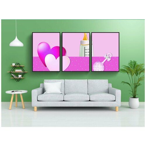 фото Набор модулных постеров для интерьера "объявление о рождении, с рождением ребенка, бутылочки" 60x90 см. в тубусе, без рамки lotsprints