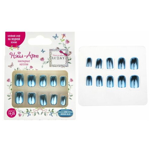 фото Lukky нэйл-арт набор #18 mirror blue 10 накладные ногтей на клеевой основе