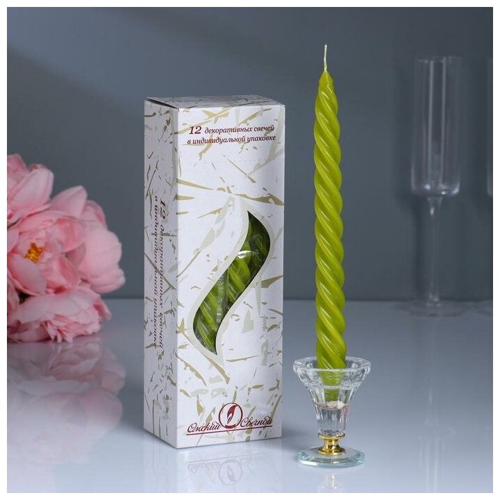 фото Омский свечной завод Свеча витая, 2,3х 24,5 см, оливковая