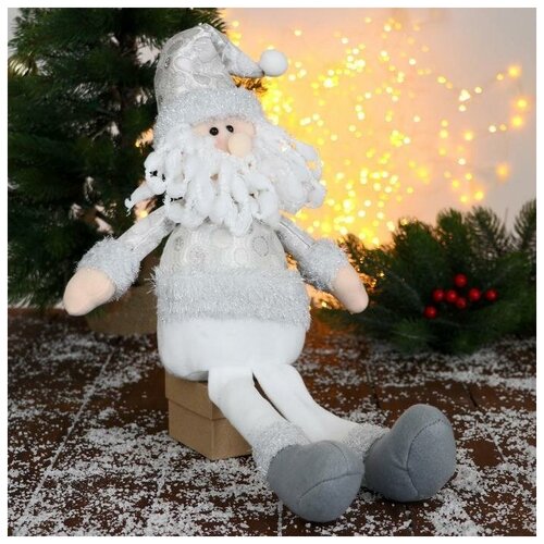 игрушка под ёлку дед мороз 45 см Мягкая игрушка Дед Мороз в шапочке с кружочками-длинные ножки 15х45 см, серебро, Зимнее волшебство