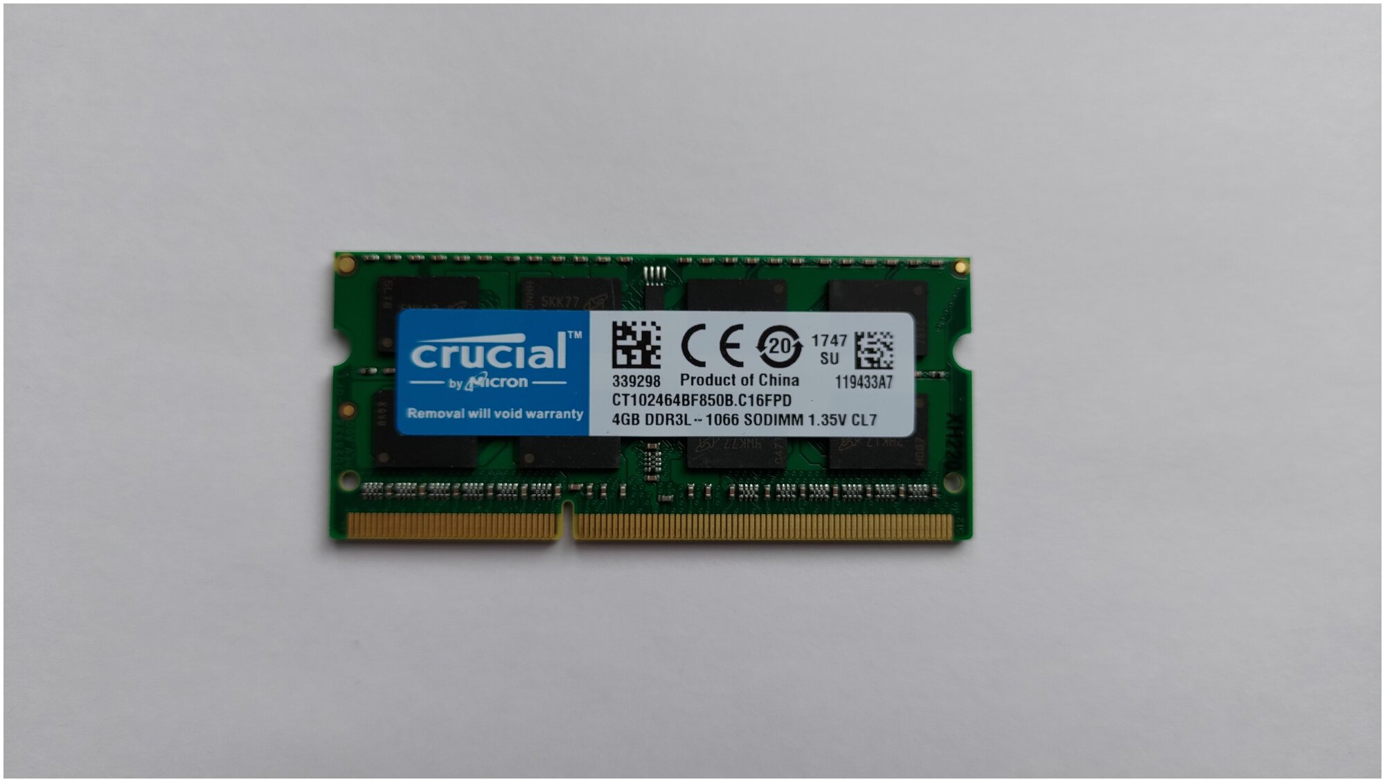 Оперативная память CRUCIAL 1.5в 1.35в DDR3L 4 ГБ 1066 MHz SO-DIMM PC3L-8500 1x4 ГБ (CT102464BF850B.C16FPD) для ноутбука