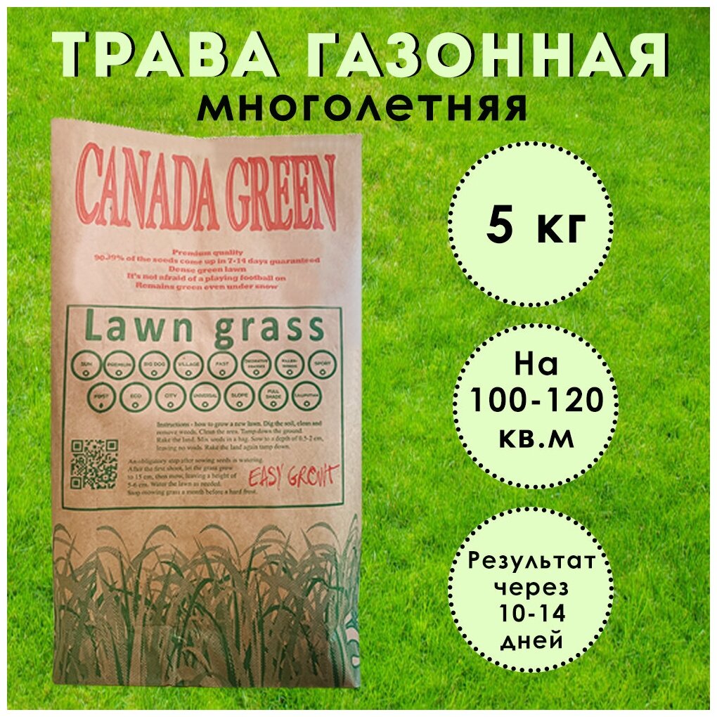 Семена для газона семена (сорнякам нет) Канада Грин "Killer Weed" 5 кг на 100-120 кв. м.