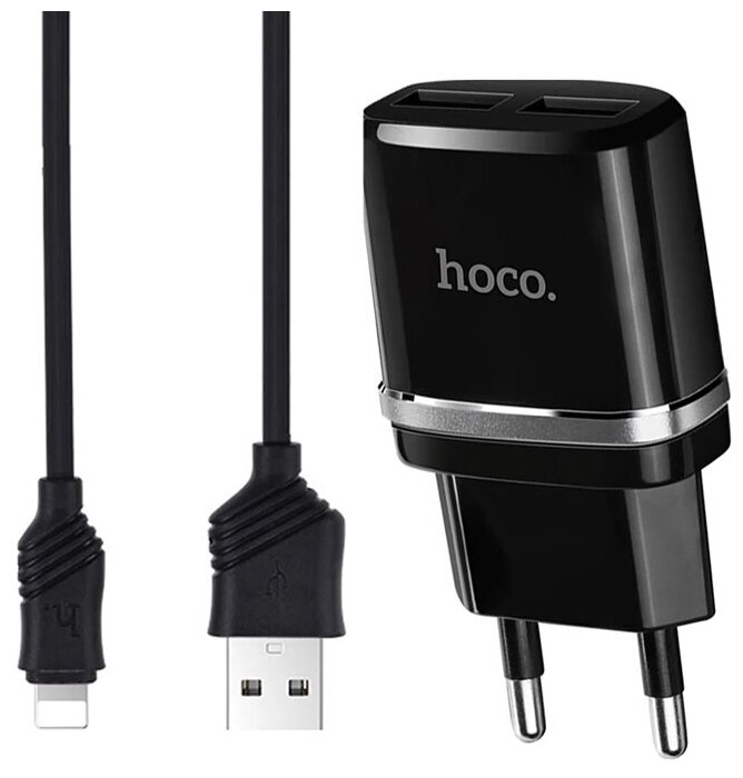 СЗУ Lightning на 2 USB 2.4A C12 HOCO черное