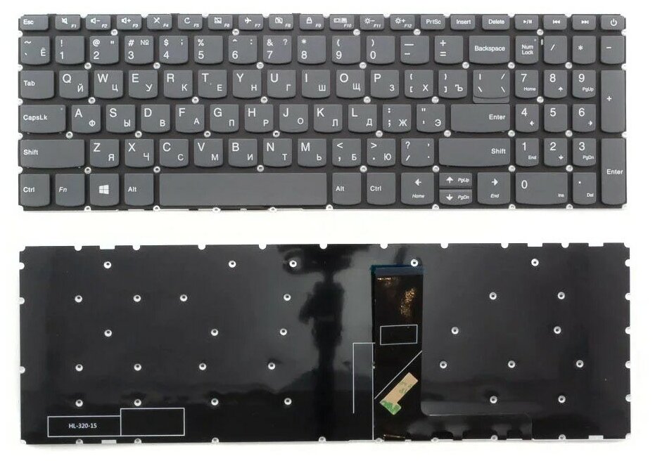 Клавиатура для ноутбука Lenovo IdeaPad 330-15ICH черно-серая без рамки