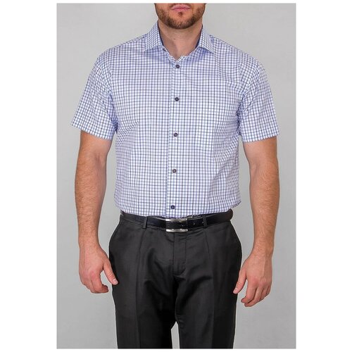 фото Рубашка мужская короткий рукав greg 125/109/247/z/1, полуприталенный силуэт / regular fit, цвет голубой, рост 174-184, размер ворота 39